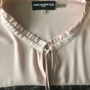 Blush pick top with black lace accents